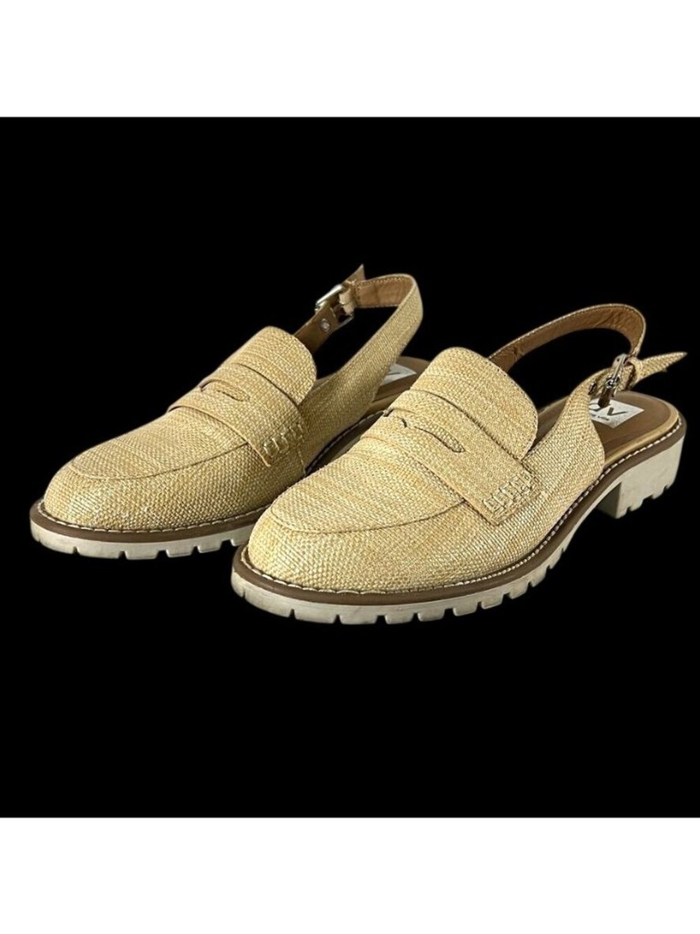 Dolce Vita Hard Natural Raffia Platform Loafers Slingback Woven Shoes 9 Preppy - Picture 3 of 12